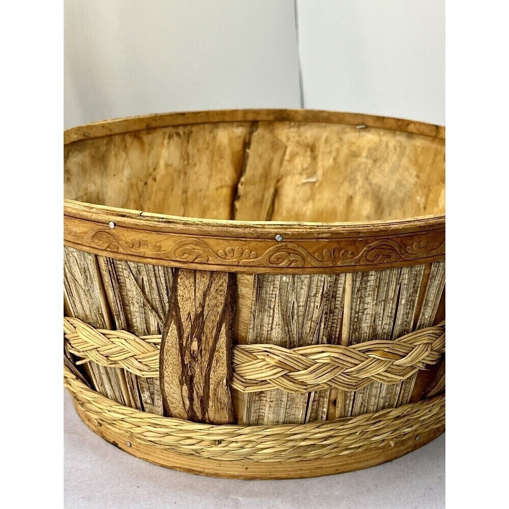 Rustic Hand Woven Basket Raw Birch/Bark Decorative Trim Primitive Boho Farmhouse - Picture 2 of 16